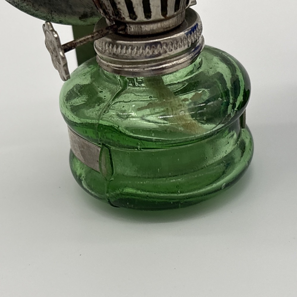 Vintage Miniature Colored Glass Oil Lamps Set Cobalt Hobnail Green Blue Lot of 3 - Picture 8 of 11